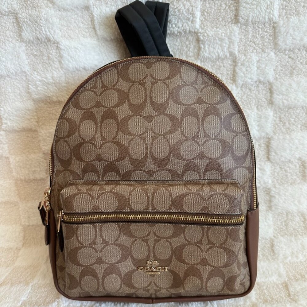NWT! RARE! Coach Charlie Backpack In Signature Kahki Saddle Women's Bag F32200